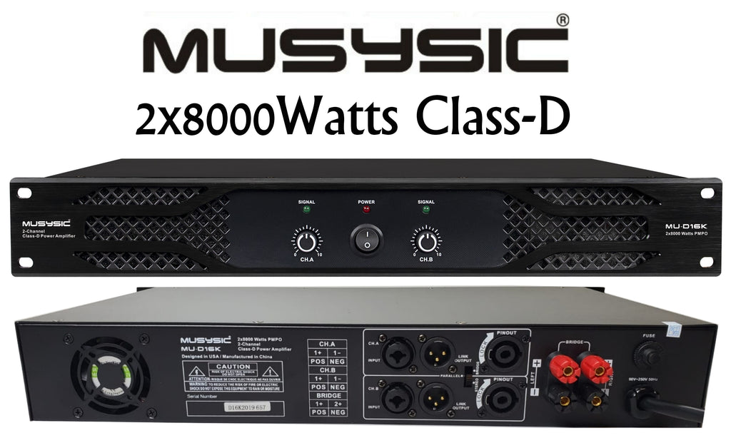 Professional 2-Channel 2x8000 Watts PMPO D-Class Power Amplifier MU-D16K