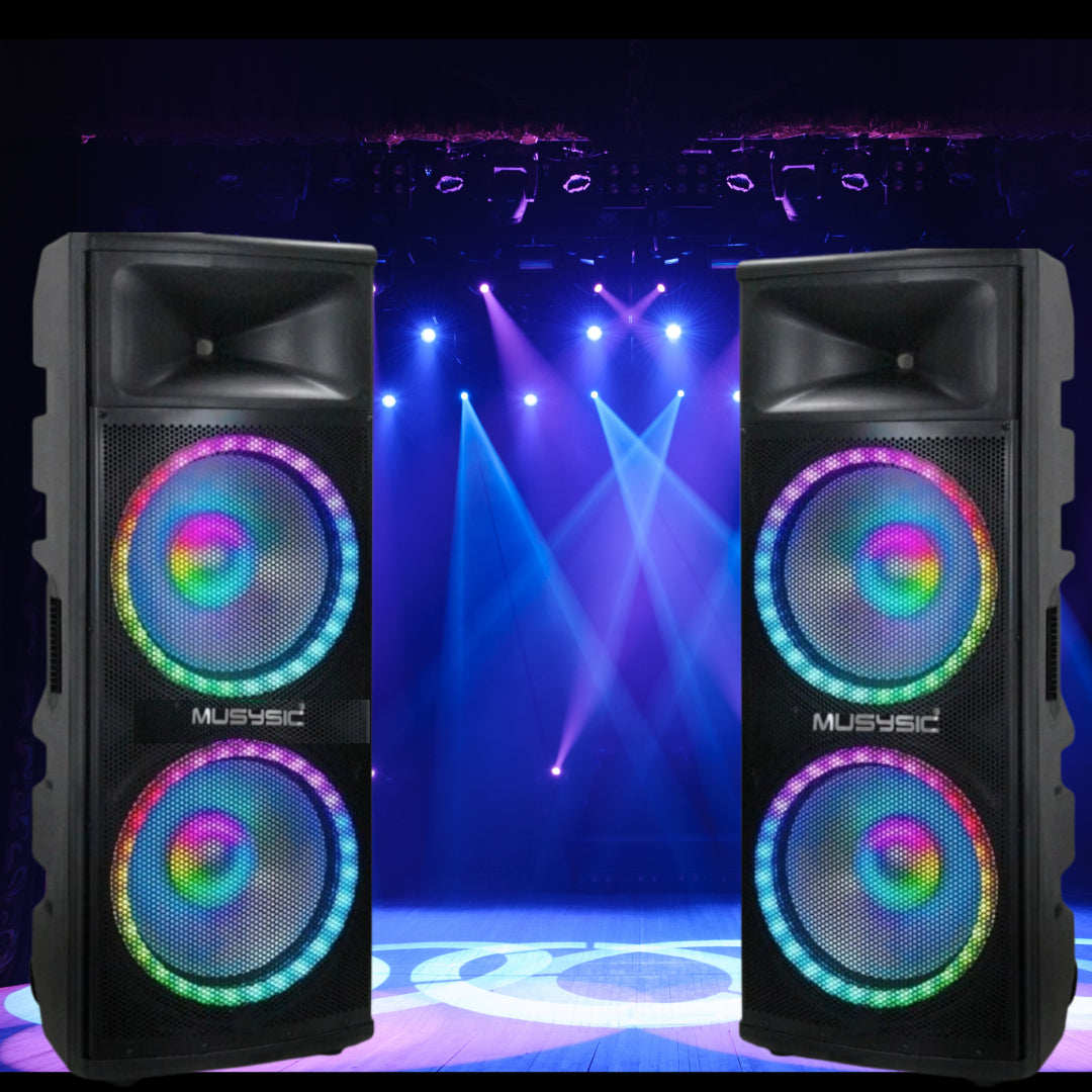 MUSYSIC Professional Dual 2x15 4000W Speaker PA DJ LIGHT Bluetooth  MU-215P4K