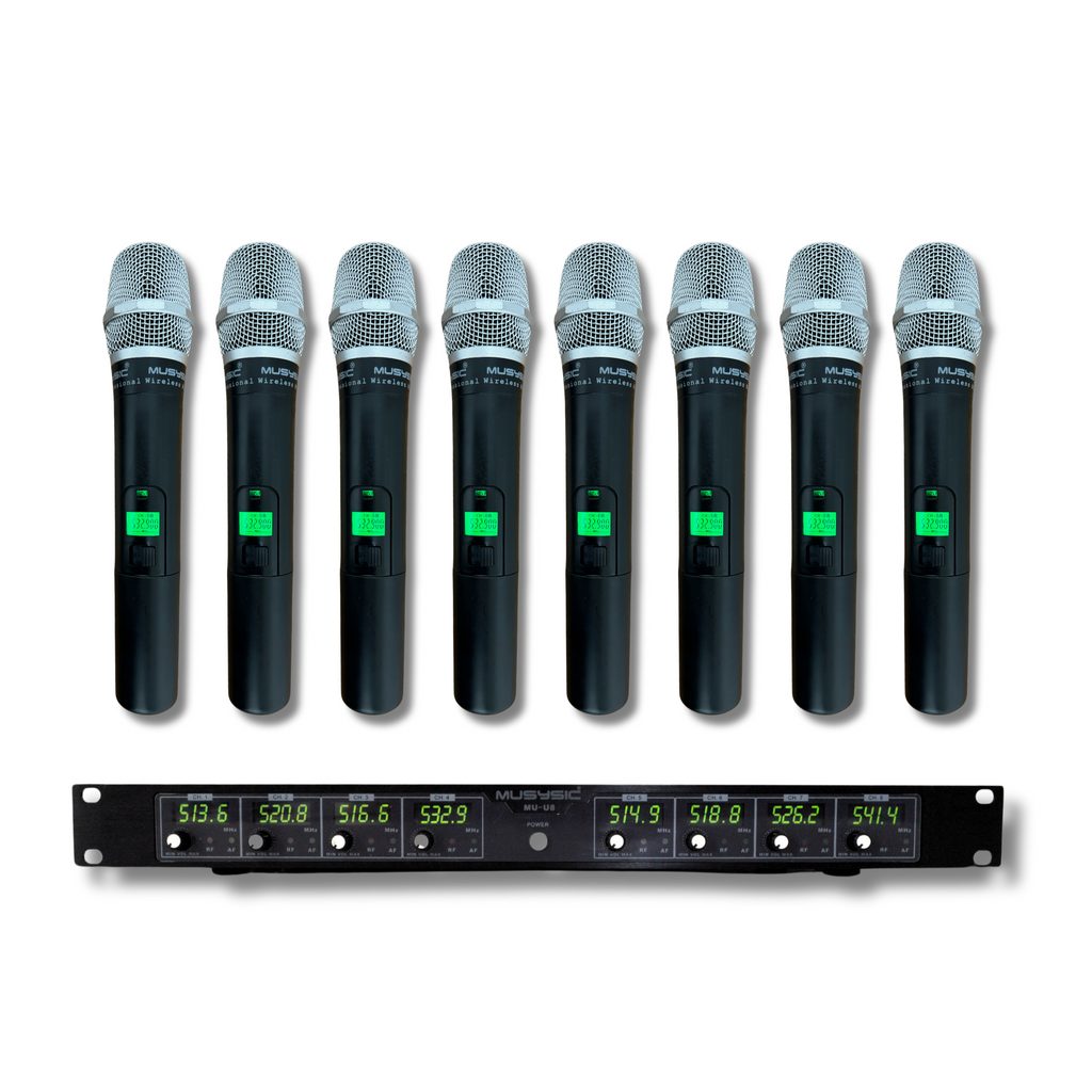 8-Channels Professional UHF Handheld Wireless Microphone System