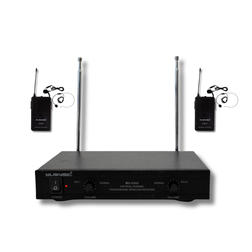 Dual Channel VHF Wireless Lapel / Lavalier / Headset Microphones