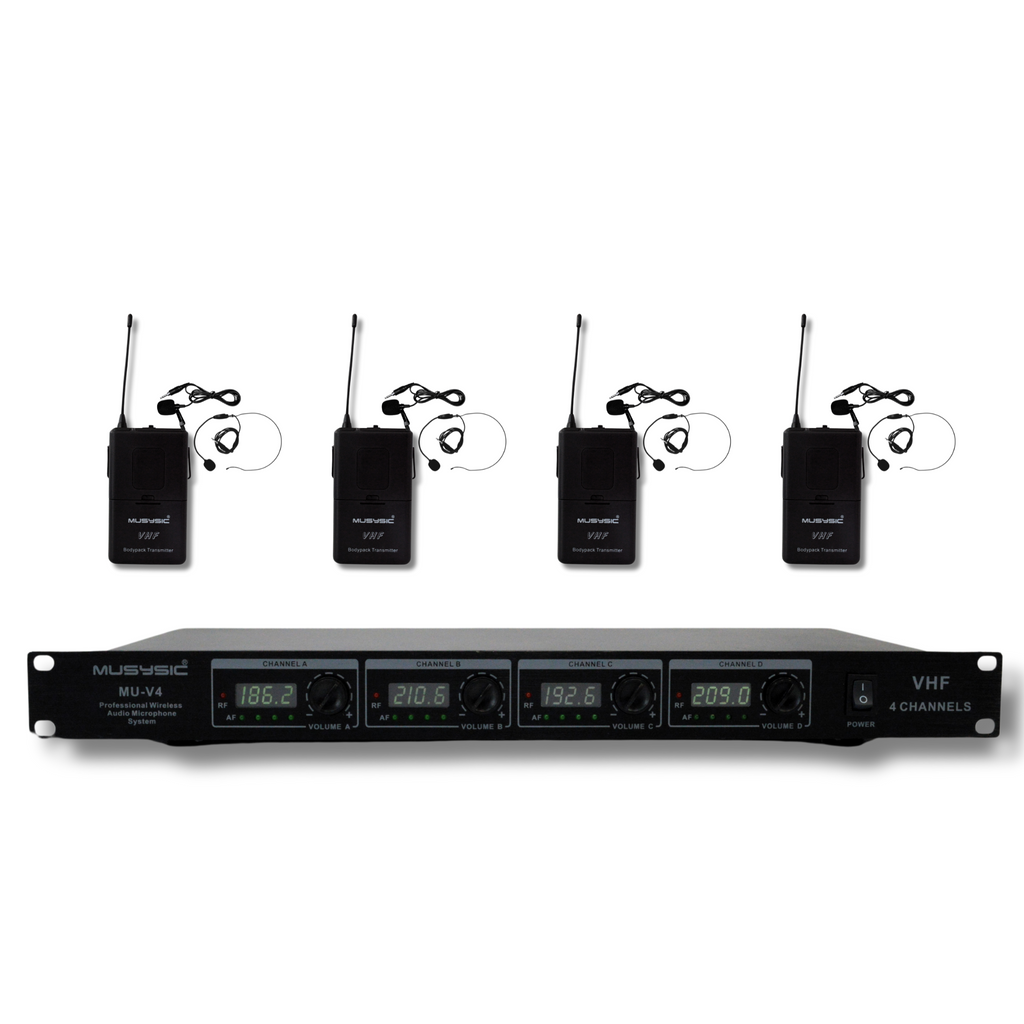 4 Channel VHF Lapel & Headset Wireless Microphone System MU-V4-LL