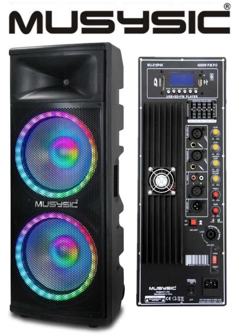 18 PA DJ 4000 Watts Max Power Active Speaker Built-in  Battery/Bluetooth/Amplifier/SD/USB/FM Radio