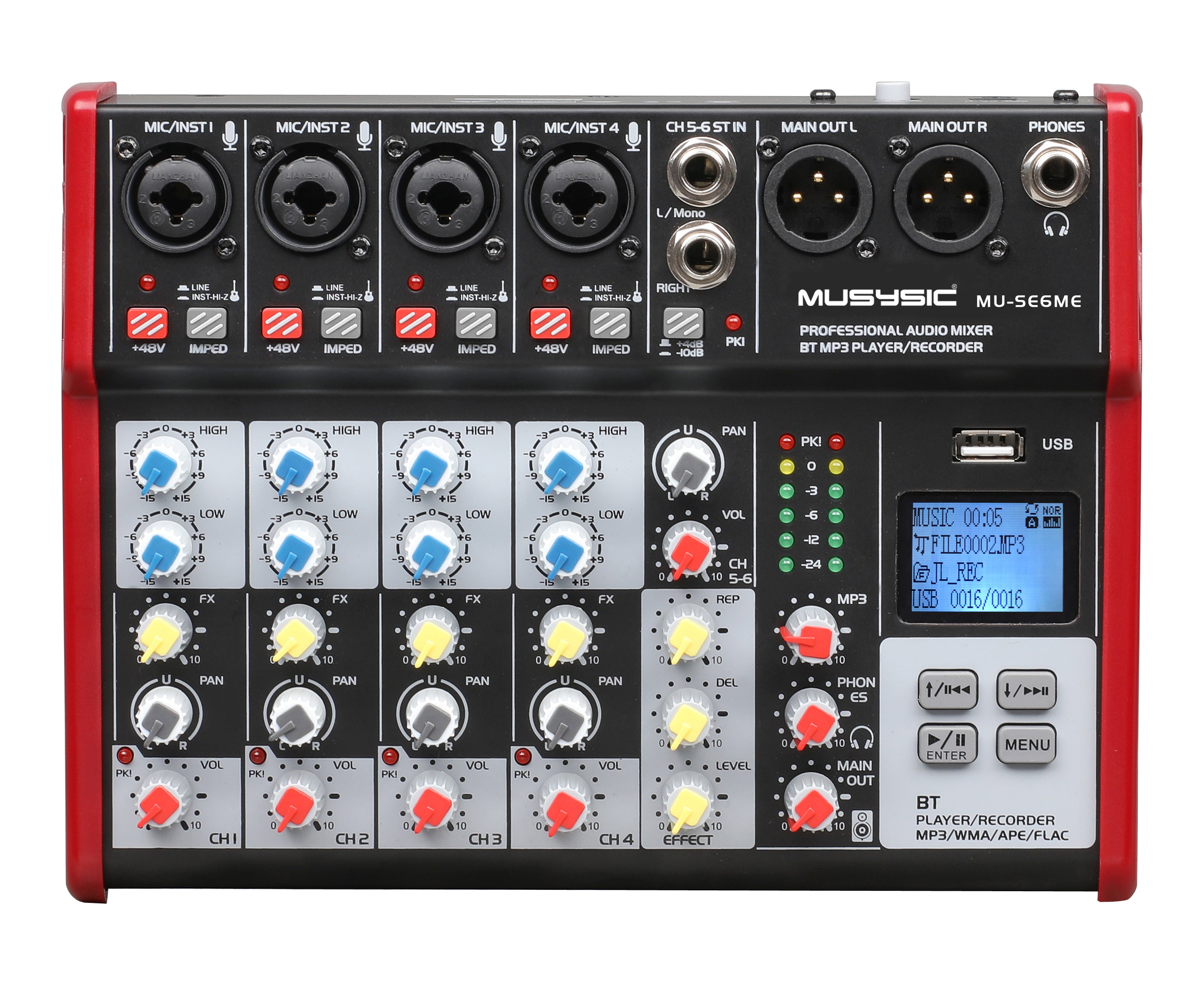 Professional 6 Channel PA Mixer / Independently Phantom Power MU-SE6ME -  MUSYSIC