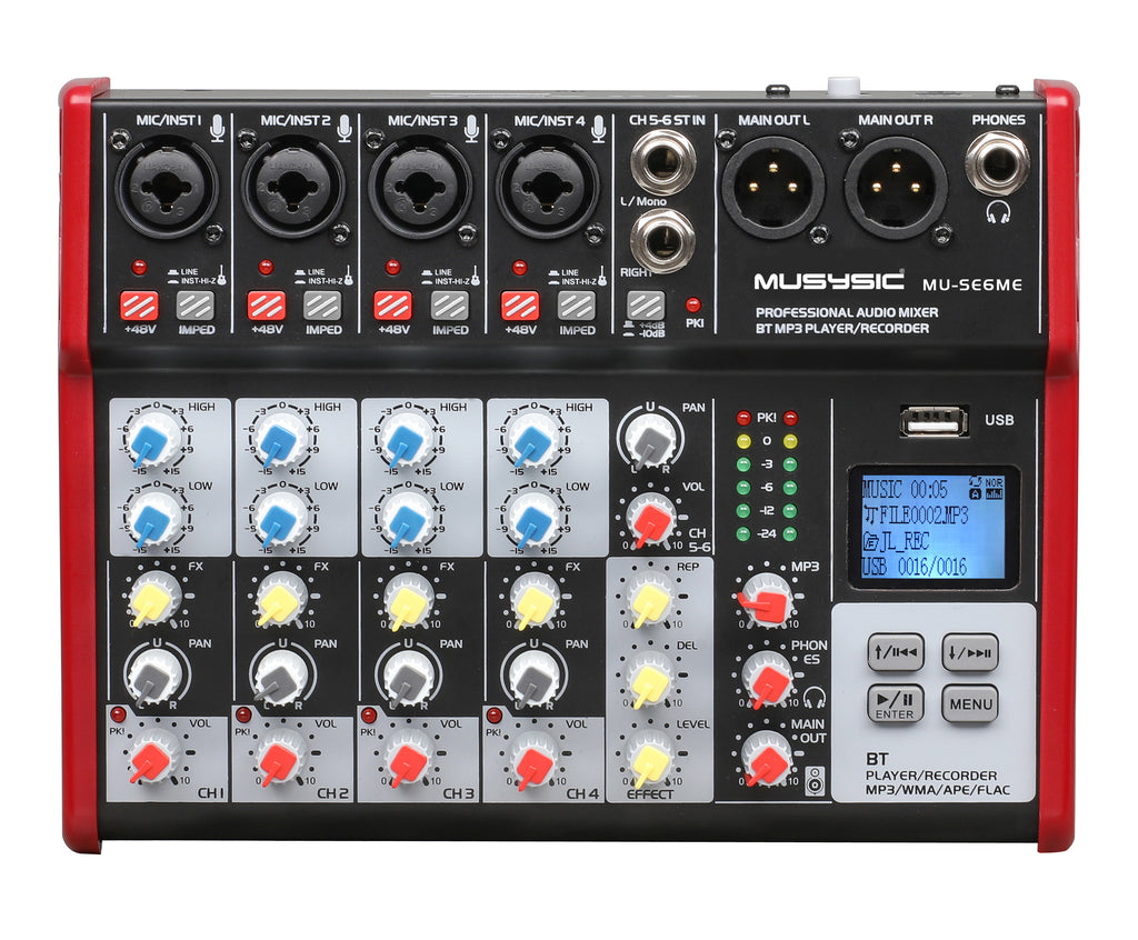 Professional 6 Channel PA Mixer / Independently Phantom Power MU-SE6ME