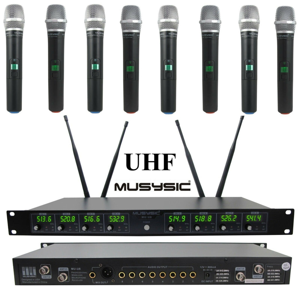MUSYSIC Professional 8-Channels UHF Handheld Wireless Microphone System MU-U8-HH