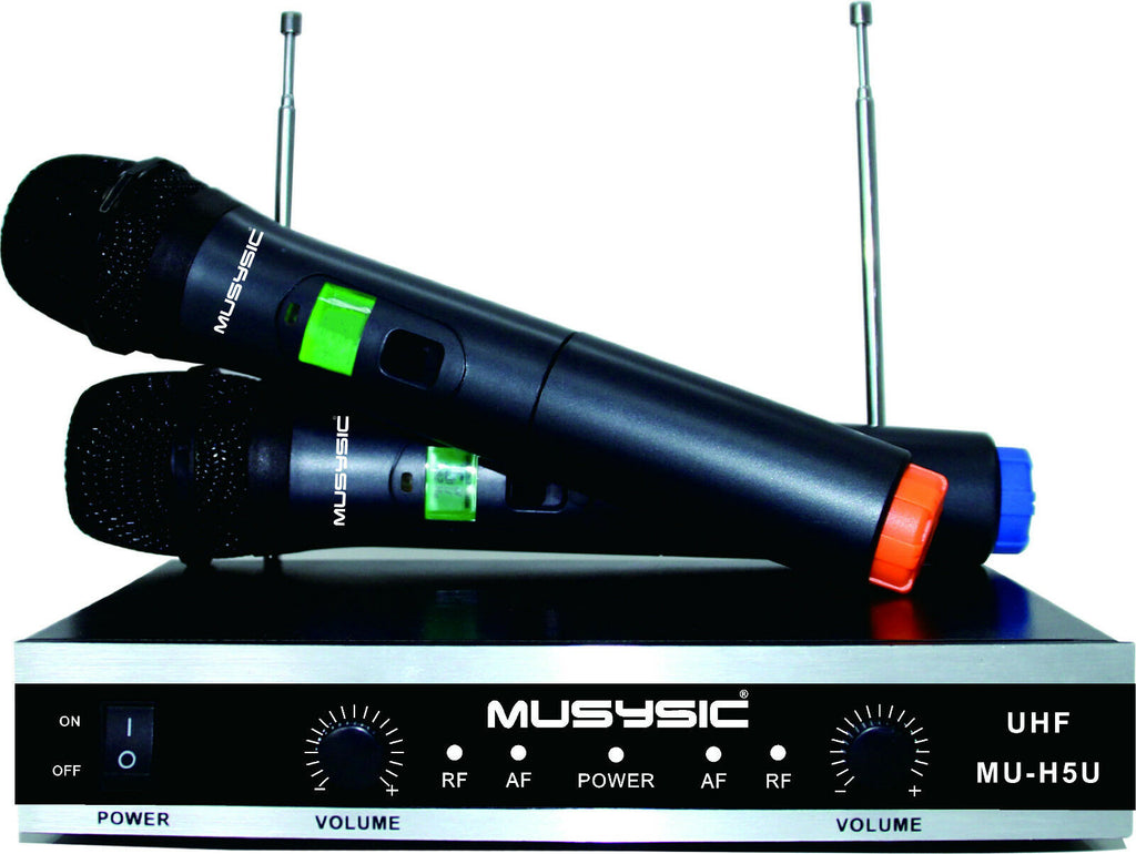 MUSYSIC Professional Dual Channel UHF Wireless Handheld Microphone System MU-H5U